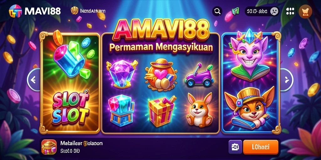 Tampilan gameplay Slot AMAVI88 yang menarik dan penuh warna.