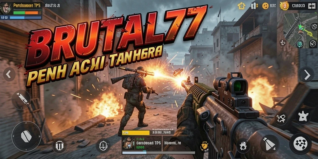 Tampilan gameplay seru dan aksi tembak-menembak di BRUTAL77.