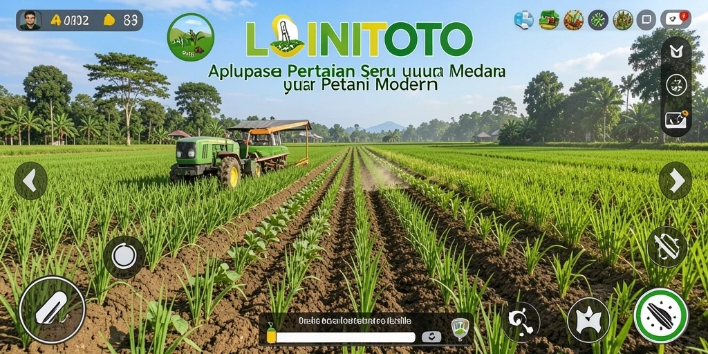 Tampilan gameplay seru dalam LINITOTO, menampilkan aktivitas bertani.
