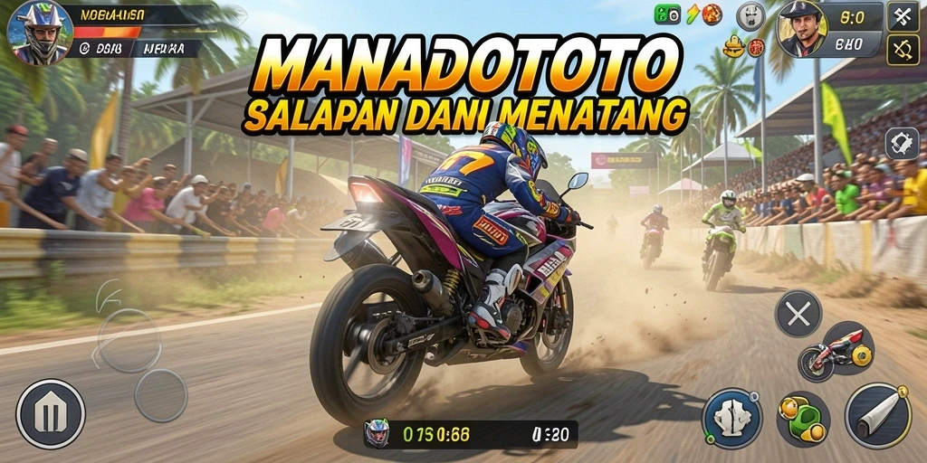 Tampilan gameplay MANADOTOTO yang menegangkan dan seru saat balapan.