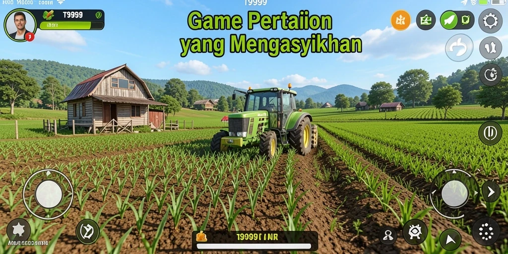 Gameplay T9999 yang menampilkan pertanian aktif dan interaksi sosial.